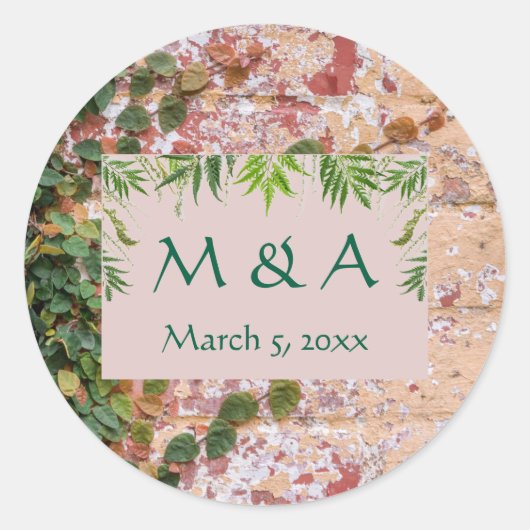 Geschilderde Bricks Green Ivy Wedding Ronde Sticker (Voorkant)