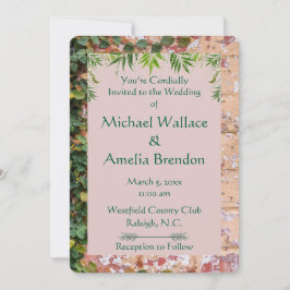 Geschilderde Bricks Green Ivy Wedding Round Uitnod Kaart