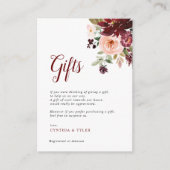 geschilderde bruiloftsgeschenkkaart in burgundy &  informatiekaartje (Voorkant)