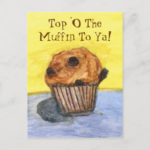 Geschilderde chocoladechipsmuffin-prentbrief briefkaart
