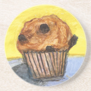 Geschilderde chocoladechipsmuffin zandsteen onderz onderzetter
