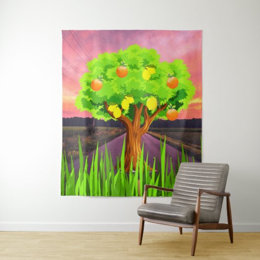 Geschilderde citroen & Sinaasappels Bomen - Abstra Wandkleed (In situ)