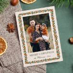 geschilderde citrus Lijst kerstfoto Feestdagenkaart<br><div class="desc">Stuur stijlvolle,  mooie vakantie groeten aan uw familie en vrienden met deze elegante kerstkaart. Het beschikt over een handgeschilderd citrus lijst,  met sinaasappels,  bladeren en dennentakjes. De achterkant bevat meer tekst sjablonen voor verdere personalisatie. De achtergrondkleuren,  weergegeven in gebroken wit en donker olijfgroen,  kunnen indien gewenst worden aangepast.</div>