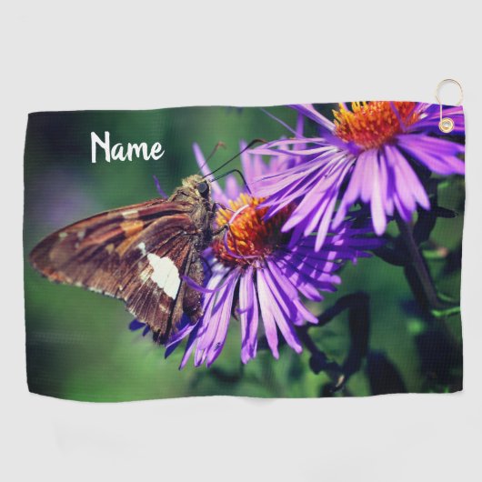 Geschilderde Dame Vlinder Aster Bloem Persoonlijk Golfhanddoek (Horizontaal)