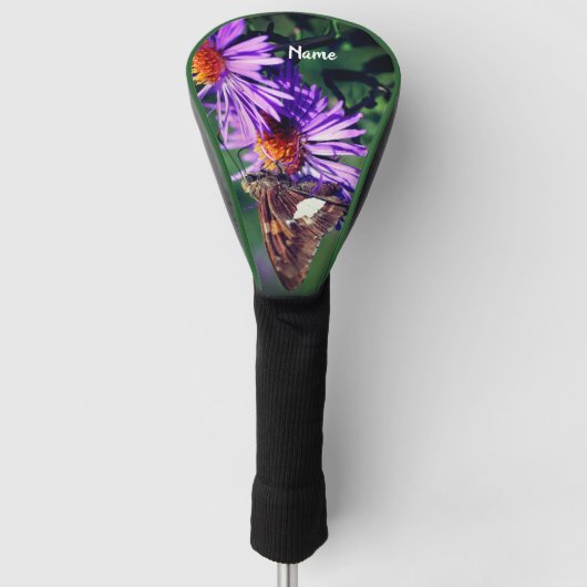 Geschilderde Dame Vlinder Aster Bloem Persoonlijk Golfheadcover (Voorkant)