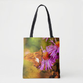 Geschilderde Dame Vlinder Wilde Aster Bloem Kunst Tote Bag (Voorkant)