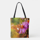 Geschilderde Dame Vlinder Wilde Aster Bloem Kunst Tote Bag (Achterkant)