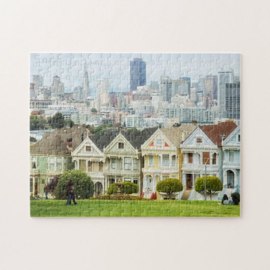 Geschilderde dames, Victoriaans huizen en skyline Legpuzzel (Horizontaal)