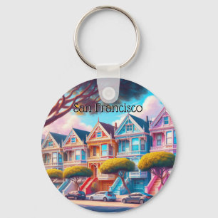 Geschilderde dames Victoriaans San Francisco Souve Sleutelhanger