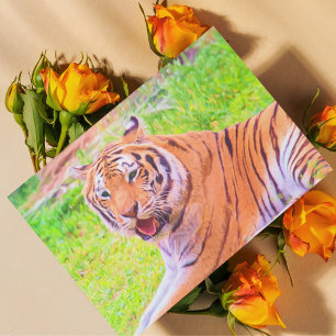 Geschilderde digitale Siberische Tijger Ansichtkaa Briefkaart