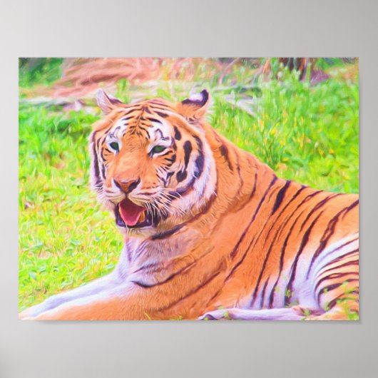 Geschilderde Digitale Siberische Tijger Poster (Voorkant)