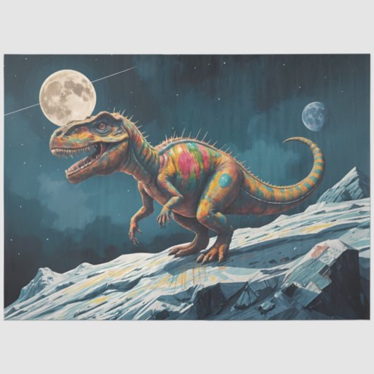Geschilderde dinosaurus onder maanlicht Pop Surrea Tissuepapier (Voorkant)