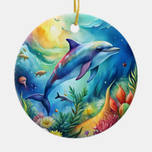 Geschilderde dolfijn keramisch ornament