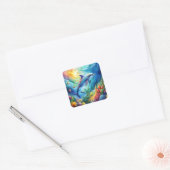 Geschilderde dolfijn vierkante sticker (Envelop)