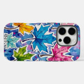 Geschilderde esdoorn bladeren op blauw Case-Mate iPhone case (Achterkant (horizontaal))