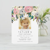 Geschilderde Floral Meisjes 1e Verjaardag Foto uit Kaart (Staand voorkant)