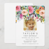 Geschilderde Floral Meisjes 1e Verjaardag Foto uit Kaart (Voorkant / Achterkant)