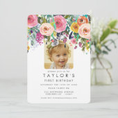 Geschilderde Floral Meisjes 1e Verjaardag Foto uit Kaart (Staand voorkant)