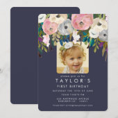 Geschilderde Floral Meisjes Verjaardagsfeestfoto u Kaart (Voorkant / Achterkant)