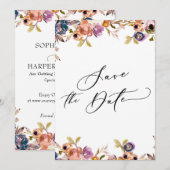 Geschilderde Florals Luxe Kalligrafie Save the Dat Kaart (Voorkant / Achterkant)