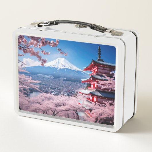 Geschilderde Fuji berg in kersenbloesem seizoen (Achterkant)