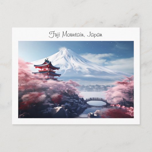 Geschilderde Fuji berg in kersenbloesem seizoen Briefkaart (Voorkant)