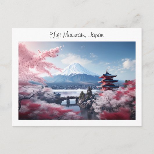 Geschilderde Fuji berg in kersenbloesem seizoen Briefkaart (Voorkant)