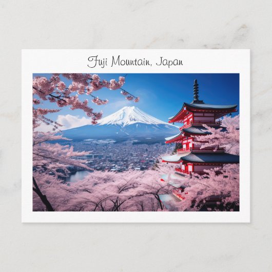 Geschilderde Fuji berg in kersenbloesem seizoen Briefkaart (Voorkant)