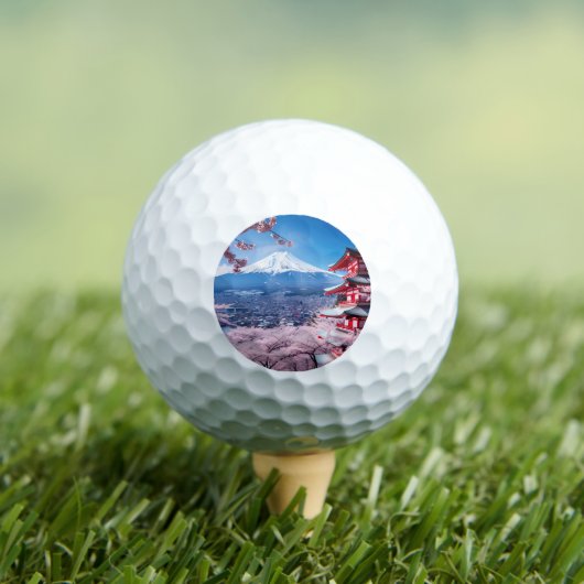 Geschilderde Fuji berg in kersenbloesem seizoen Golfballen (Insitu Shirt)
