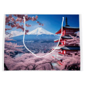 Geschilderde Fuji berg in kersenbloesem seizoen Groot Cadeauzakje (Voorkant)