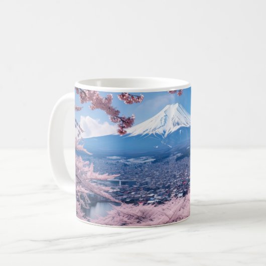 Geschilderde Fuji berg in kersenbloesem seizoen Koffiemok (Voorkant links)