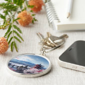 Geschilderde Fuji berg in kersenbloesem seizoen Sleutelhanger (Zijkant)