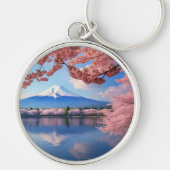 Geschilderde Fuji berg in kersenbloesem seizoen Sleutelhanger (Voorkant)