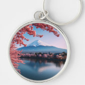 Geschilderde Fuji berg in kersenbloesem seizoen Sleutelhanger (Voorkant)