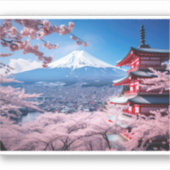 Geschilderde Fuji berg in kersenbloesem seizoen Sticker (Voorkant)