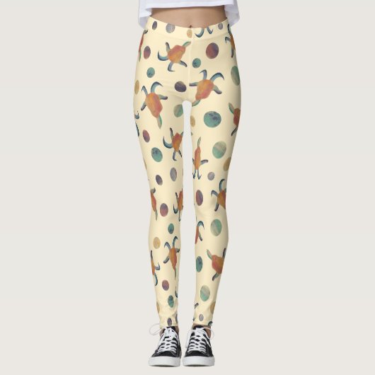 Geschilderde geiten en Polka Dots op Cream Pattern Leggings (Voorkant)