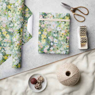 Geschilderde gele groene weide bloemen cadeaupapier