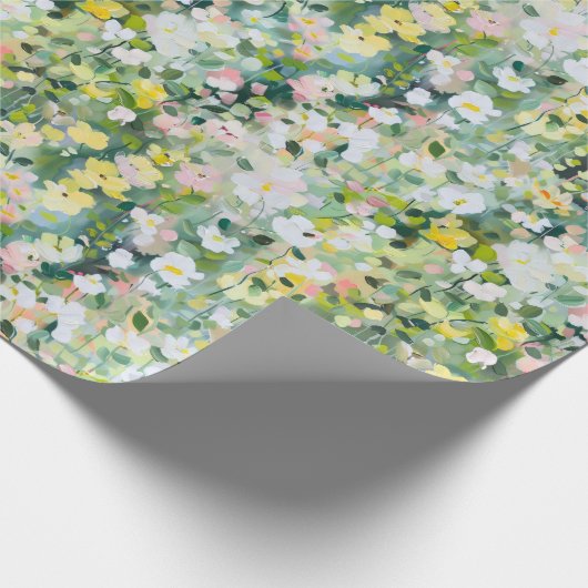 Geschilderde gele groene weide bloemen cadeaupapier (Hoek)