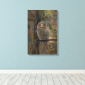 Geschilderde Gestreepte Uil 35,5 x 71 cm Canvas Afdruk (Insitu (Houten vloer))