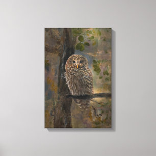 Geschilderde Gestreepte Uil 35,5 x 71 cm Canvas Afdruk