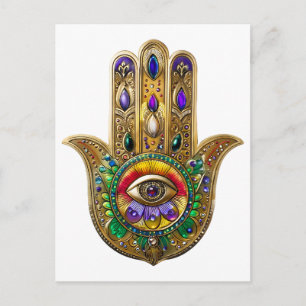 Geschilderde Gouden Hamsa Amethist Robijn Derde Oo Briefkaart