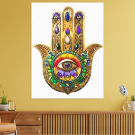 Geschilderde Gouden Hamsa Amethist Robijn Derde Oo Canvas Afdruk