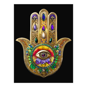 Geschilderde Gouden Hamsa Amethist Robijn Derde Oo Foto Afdruk