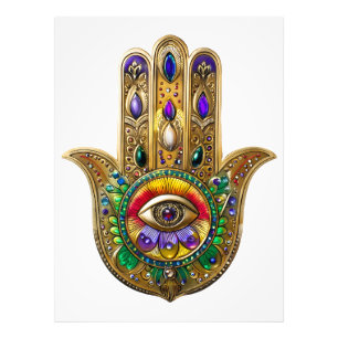 Geschilderde Gouden Hamsa Amethist Robijn Derde Oo Foto Afdruk
