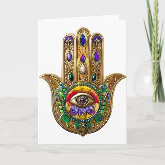 Geschilderde Gouden Hamsa Amethist Robijn Derde Oo Kaart (Voorkant)