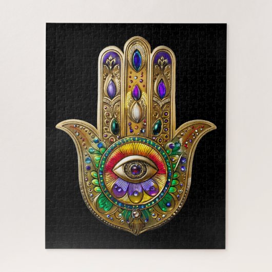 Geschilderde Gouden Hamsa Amethist Robijn Derde Oo Legpuzzel (Verticaal)