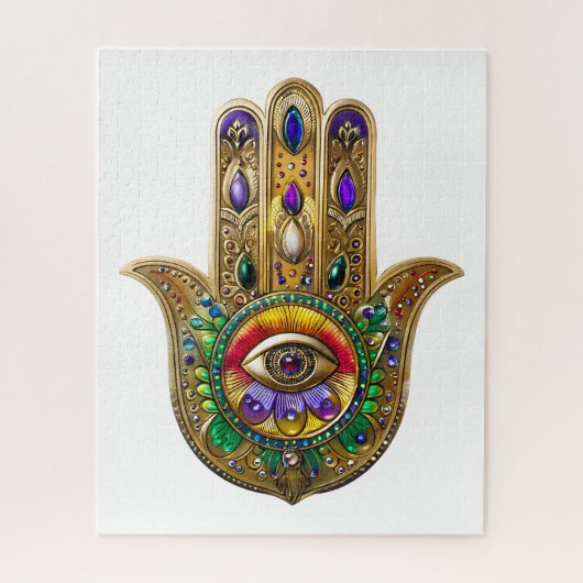 Geschilderde Gouden Hamsa Amethist Robijn Derde Oo Legpuzzel (Verticaal)