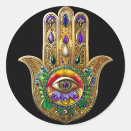 Geschilderde Gouden Hamsa Amethist Robijn Derde Oo Ronde Sticker