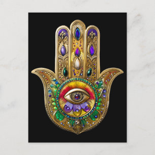 Geschilderde Gouden Hamsa Amethyst Robijn Derde Oo Briefkaart