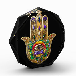 Geschilderde Gouden Hamsa Amethyst Robijn Derde Oo Fotoblokken